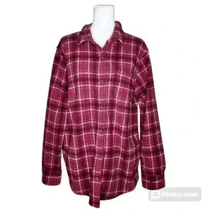 L.L. Bean women's button-down fleece plaid long sleeve top size medium
